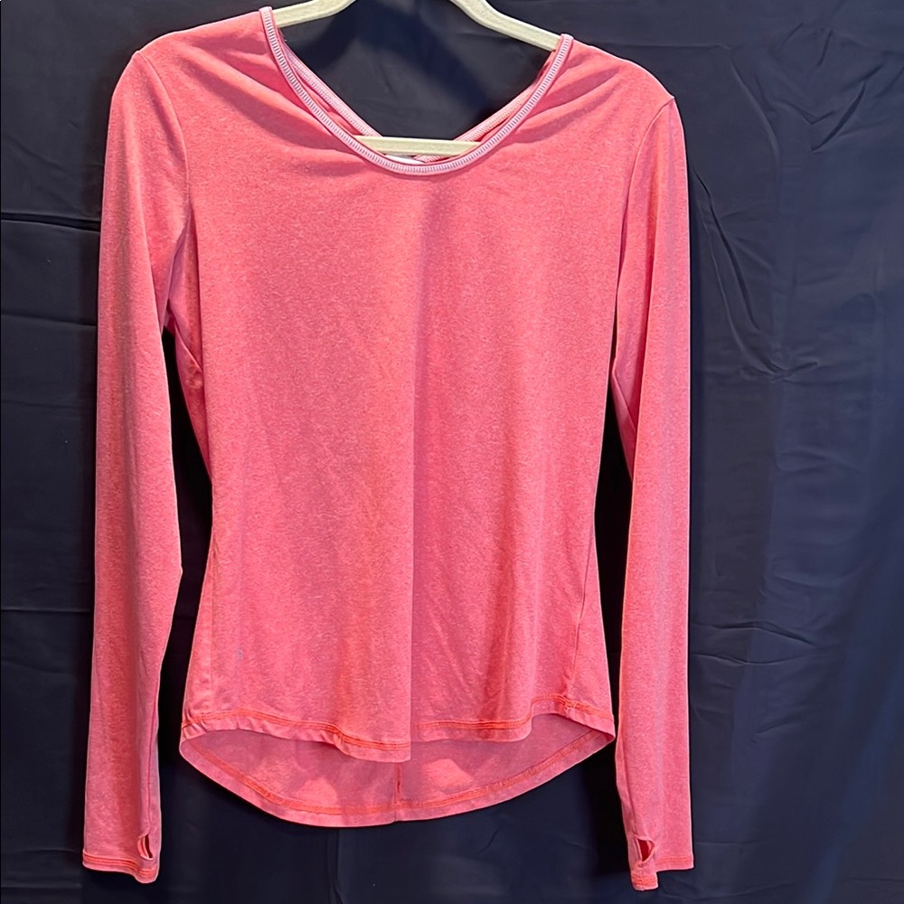 Jockey Women's Coral Long Sleeve Workout Running Cris Cross Back Top